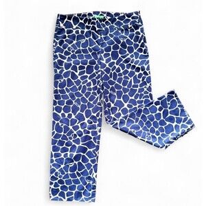 🦒Lilly Pulitzer Giraffe Print Palm Beach Fit Cropped Pants Sz 4 Navy Cute Preppy